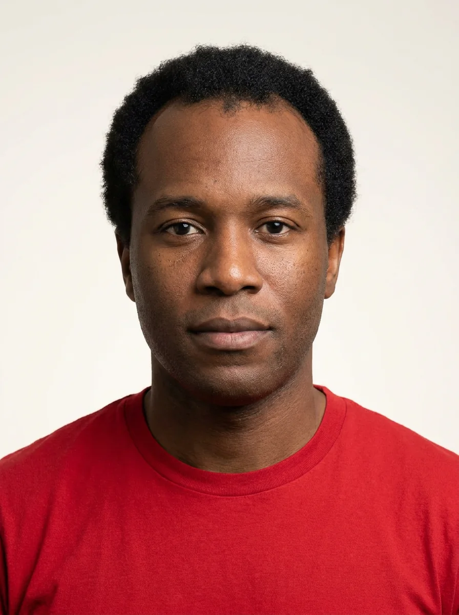 A man with a rounded hairline restored using 2,000 grafts, starting point