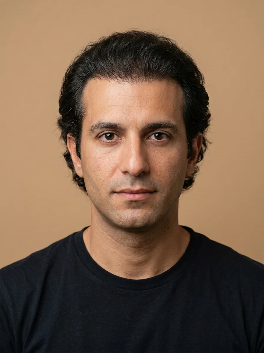 A man with hairline and mid-scalp coverage from 2,500 grafts, projected result