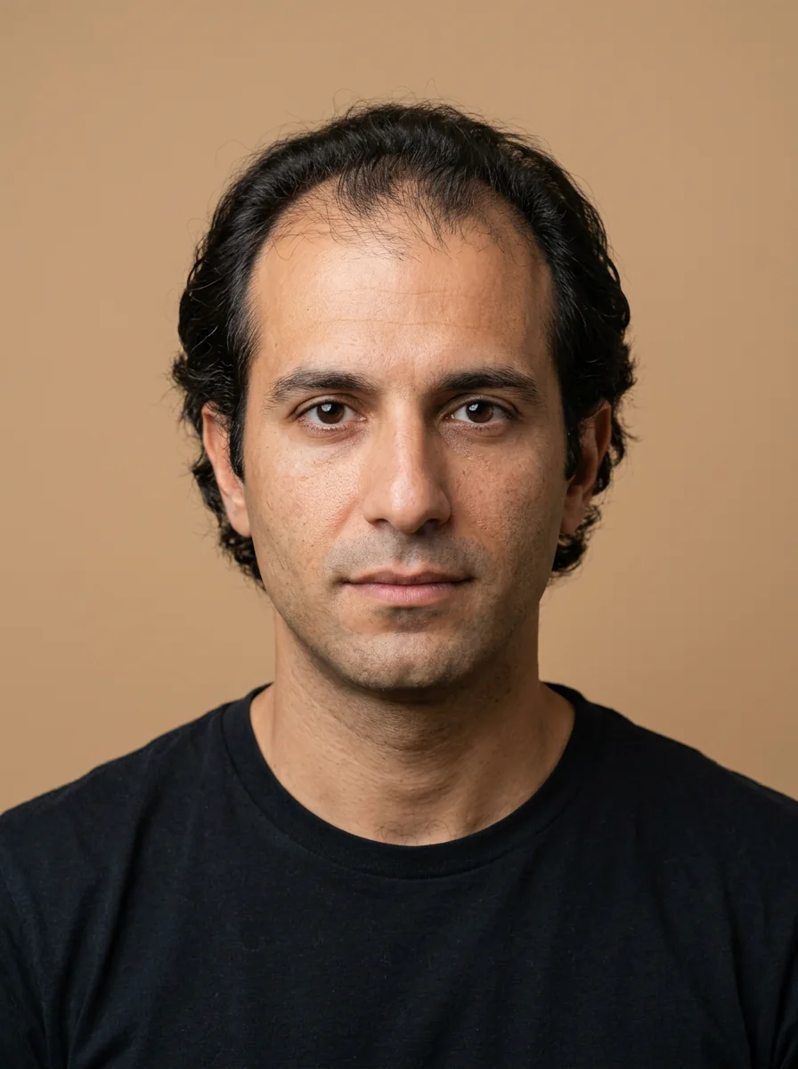 A man with hairline and mid-scalp coverage from 2,500 grafts, starting point